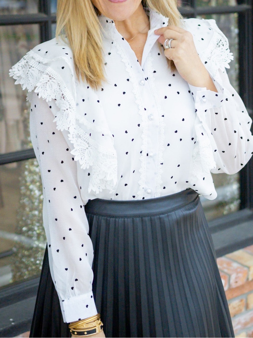 HEARTS AFLUTTER RUFFLE BLOUSE, WHITE - Picture 3 of 16